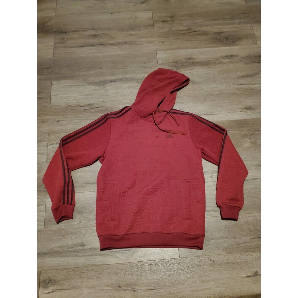Adidas Maroon Big Badge Of Sport Textured 3 Stripe Pullover Hoodie Men's No sz.L - Picture 1 of 6